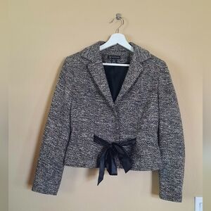 INC Silk Woven Tweed Blazer Ribbon Sash Waist Bow